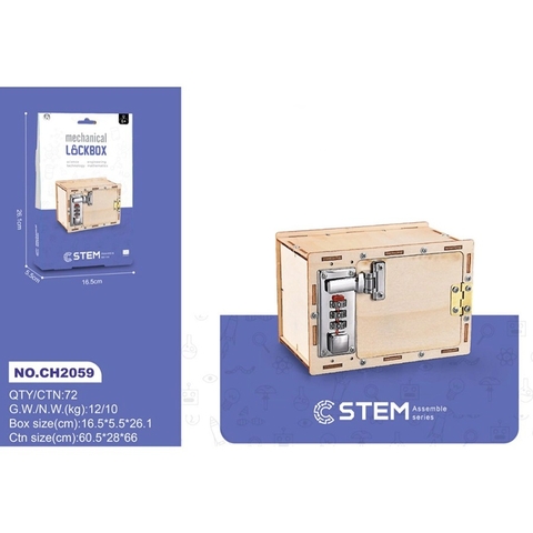 Đồ Chơi STEM Bằng Gỗ - Lắp Ráp Mô Hình Hộp Khóa Mật Mã (Kèm Động Cơ)