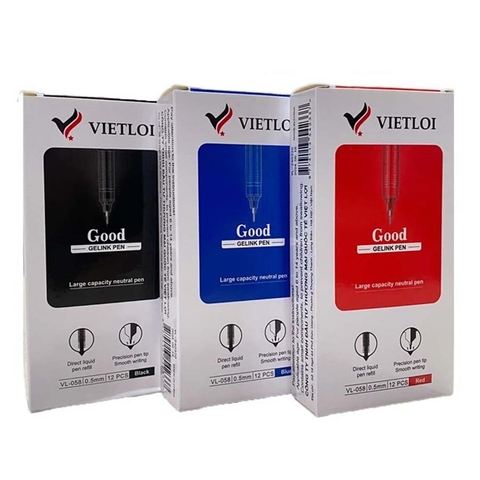 Combo 12 Bút Gel Mực Lỏng 0.5 VL-058 (Xanh, Đen, Đỏ)