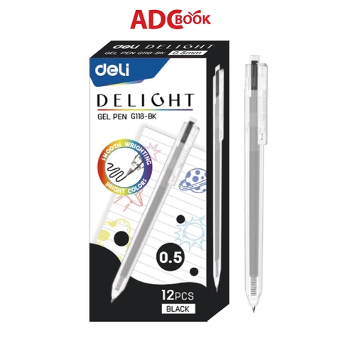 Bút Gel Bấm 0.5mm EG118-BK - Đen 12c/Hộp (Deli)