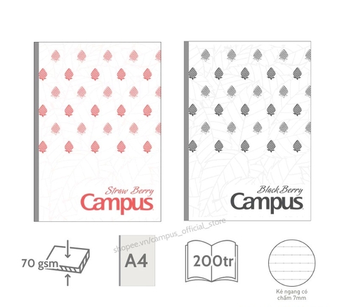 Vở Kẻ Ngang Campus A4 7034 Có Chấm The Berry 200Tr