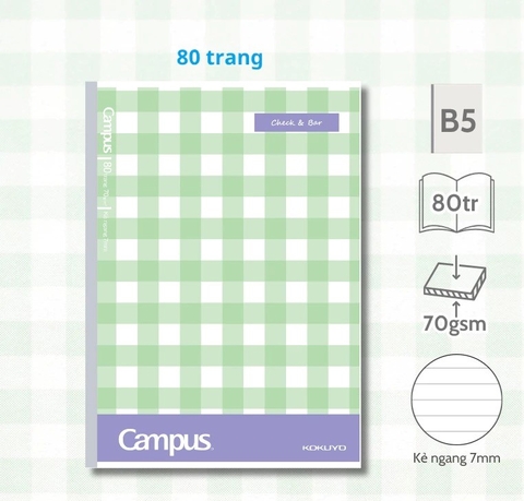 Vở Kẻ Ngang Campus Check&Bar NB-B5L80CB-G 1329 80Tr