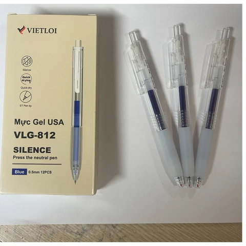 Bút Gel Bấm SILENCE Thân Trong 0.5mm Màu Xanh VLG-812B