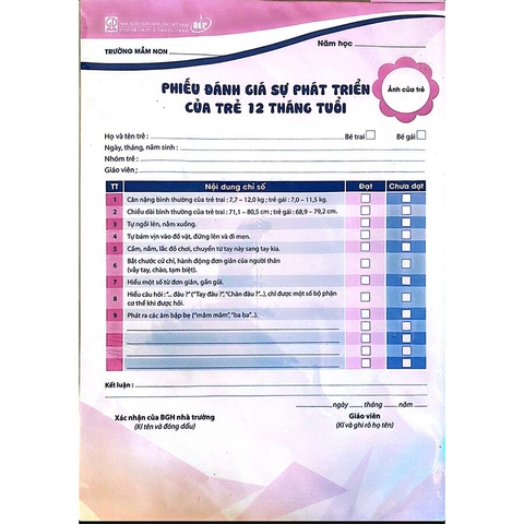 Phiếu Đánh Giá Sự Phát Triển Của Trẻ 12 Tháng Tuổi