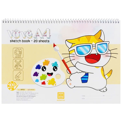 Vở Vẽ Lò Xo Hồng Hà Meow A4 8153 (20 Tờ)