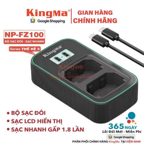 Bộ Sạc Đôi KingMa NP-FZ100 Thế Hệ 5 Phiên Bản Sạc Nhanh Gấp 1.8 Lần . For Sony A7 III, A7 IV, A7R IV, A7S III, A9, A1, FX3, ZV-E1