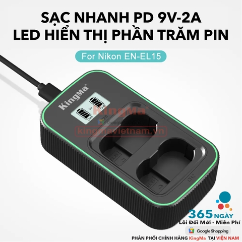 Bộ Sạc Đôi KingMa EN-EL15.EN-EL15A.EN-EL15B.EN-EL15C Thế Hệ 5 Phiên Bản Sạc Nhanh Gấp 1.8 Lần . For