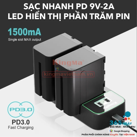 Bộ Sạc Đôi KingMa NP-F550.750.970 Phiên Bản Sạc Nhanh Gấp 1.8 Lần . For NP-F550, NP-F750, NP-F970