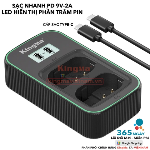 Bộ Sạc Đôi KingMa DMW-BLK22 Thế Hệ 5 Phiên Bản Sạc Nhanh Gấp 1.8 Lần . ForLumix GH5 II, GH6, S5, S5 II, S5 II X,...