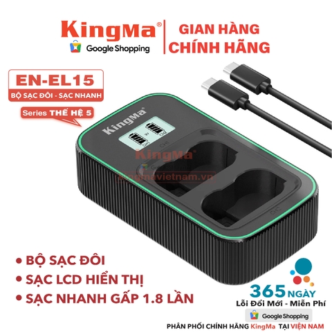 Bộ Sạc Đôi KingMa EN-EL15.EN-EL15A.EN-EL15B.EN-EL15C Thế Hệ 5 Phiên Bản Sạc Nhanh Gấp 1.8 Lần . For