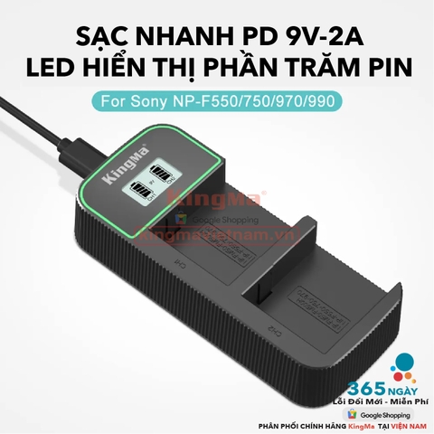 Bộ Sạc Đôi KingMa NP-F550.750.970 Phiên Bản Sạc Nhanh Gấp 1.8 Lần . For NP-F550, NP-F750, NP-F970