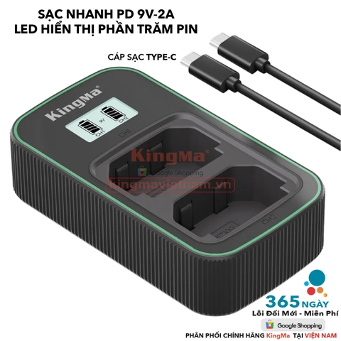 Bộ Sạc Đôi KingMa NP-FZ100 Thế Hệ 5 Phiên Bản Sạc Nhanh Gấp 1.8 Lần . For Sony A7 III, A7 IV, A7R IV, A7S III, A9, A1, FX3, ZV-E1