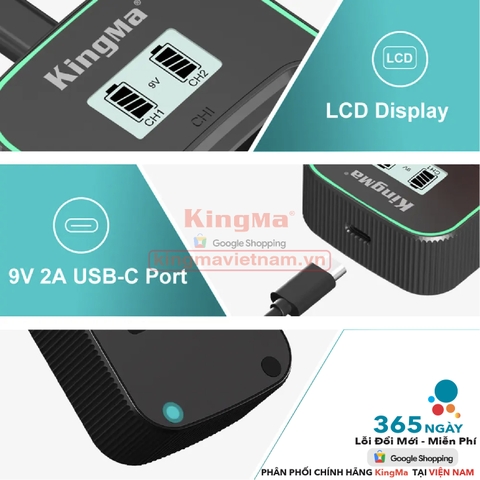 Bộ Sạc Đôi KingMa DMW-BLK22 Thế Hệ 5 Phiên Bản Sạc Nhanh Gấp 1.8 Lần . ForLumix GH5 II, GH6, S5, S5 II, S5 II X,...