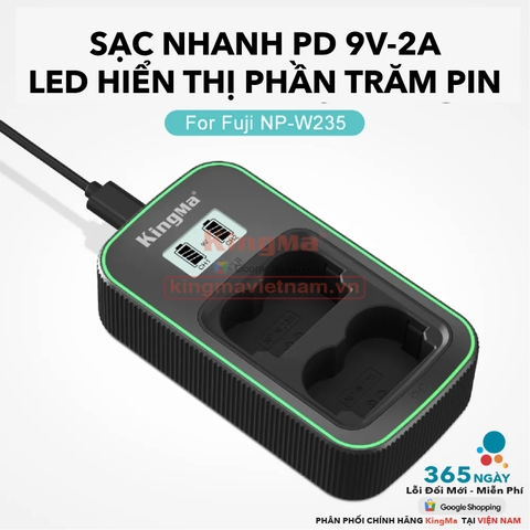 Bộ Sạc Đôi KingMa NP-W235 Phiên Bản Sạc Nhanh Gấp 1.8 Lần . For FUJI X-T4, X-T5, X-H2, X-H2S,...