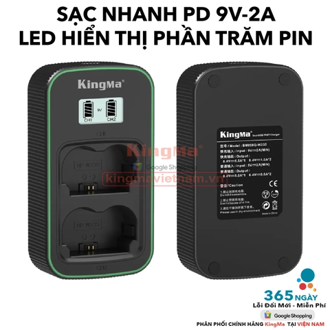 Bộ Sạc Đôi KingMa NP-W235 Phiên Bản Sạc Nhanh Gấp 1.8 Lần . For FUJI X-T4, X-T5, X-H2, X-H2S,...