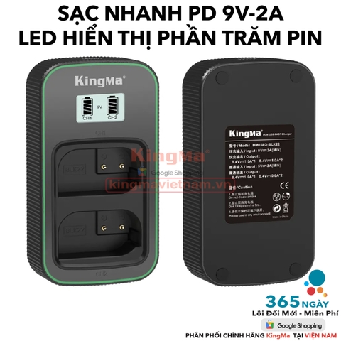 Bộ Sạc Đôi KingMa DMW-BLK22 Thế Hệ 5 Phiên Bản Sạc Nhanh Gấp 1.8 Lần . ForLumix GH5 II, GH6, S5, S5 II, S5 II X,...