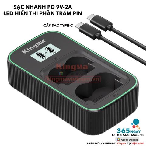 Bộ Sạc Đôi KingMa NP-W235 Phiên Bản Sạc Nhanh Gấp 1.8 Lần . For FUJI X-T4, X-T5, X-H2, X-H2S,...