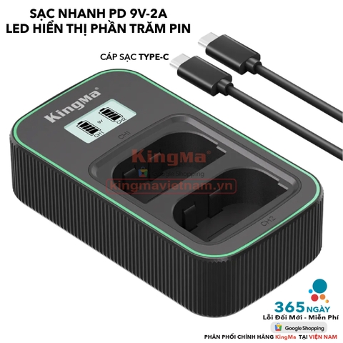 Bộ Sạc Đôi KingMa LP-E6.E6N.E6NH Phiên Bản Sạc Nhanh Gấp 1.8 Lần . For EOS 5D Mark II/III/IV, 6D/6D Mark II, 7D/7D Mark II, 80D, 90D, R, R5, R6, R6 Mark II, R7...