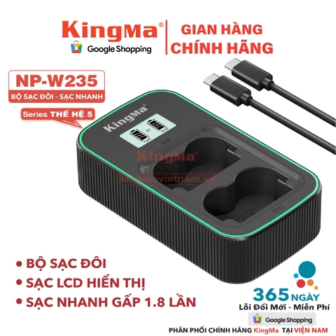 Bộ Sạc Đôi KingMa NP-W235 Phiên Bản Sạc Nhanh Gấp 1.8 Lần . For FUJI X-T4, X-T5, X-H2, X-H2S,...