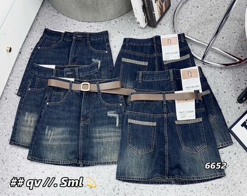 Chân váy wash dơ đậm cào túi sau kiểu 6652