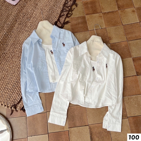 Set áo sơ mi thêu ngựa kèm áo 3 lỗ