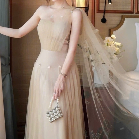 Đầm thiết kế voan đính vai dáng dài