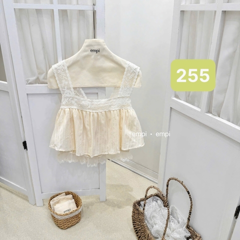 Áo kiểu 2 dây thêu bản to phối ren