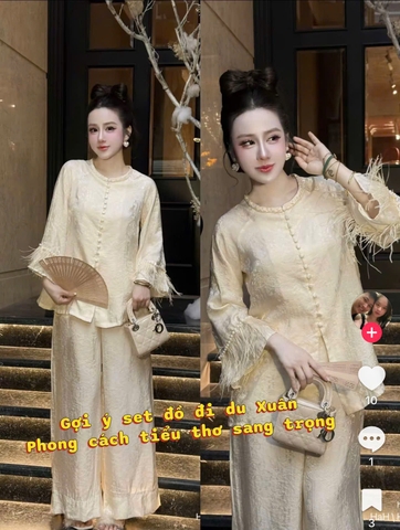 Đồ lam lụa cổ áo thắt bím 
cổ tay sợi tua