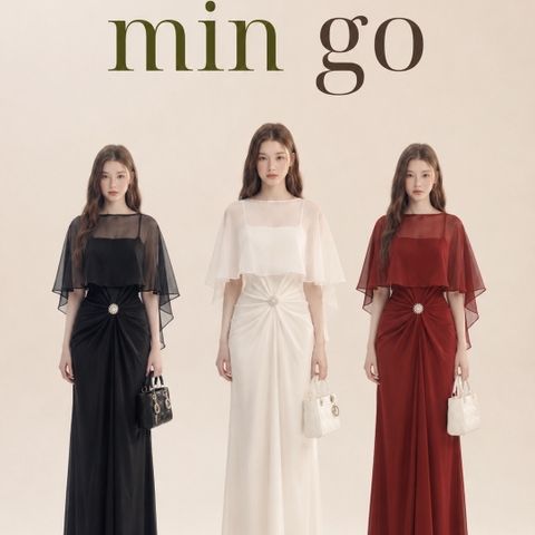 Đầm lụa xếp eo kèm áo choàng