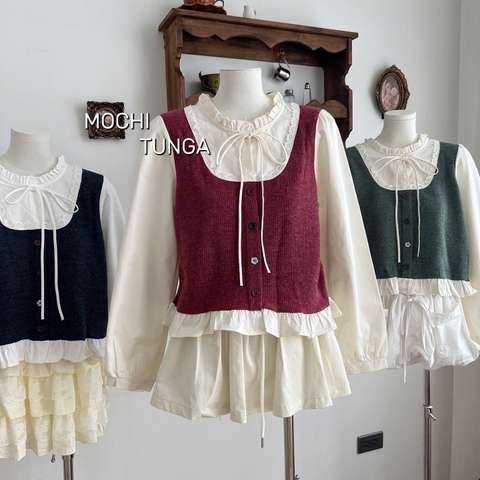 Áo kiểu bèo tay dài pha nhung