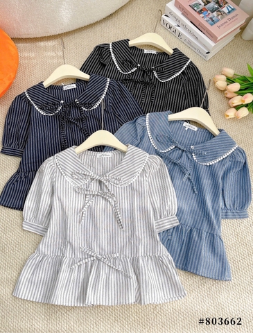 Áo kiểu sọc baby doll cổ bèo