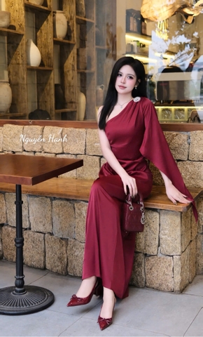 Đầm lụa chéo vai tag đá