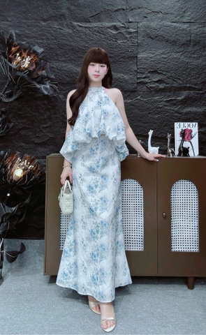 Set áo cổ yếm hoa nhí kèm chân váy dài LS781205