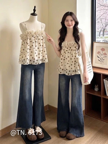 Áo kiểu chấm bi 2 dây voan bông