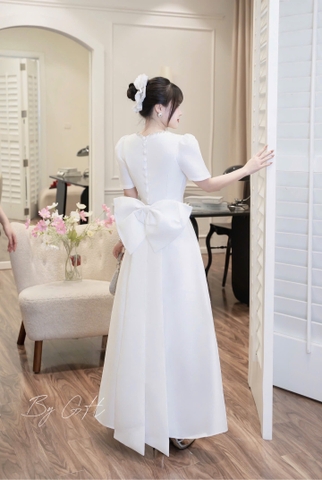 Đầm trắng xoè nơ sau cao cấp H