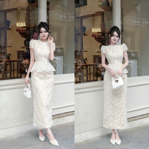 Đầm thiết kế peplum ôm ren body sanh chảnh