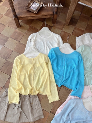 Áo khoác len cổ tròn tay dài