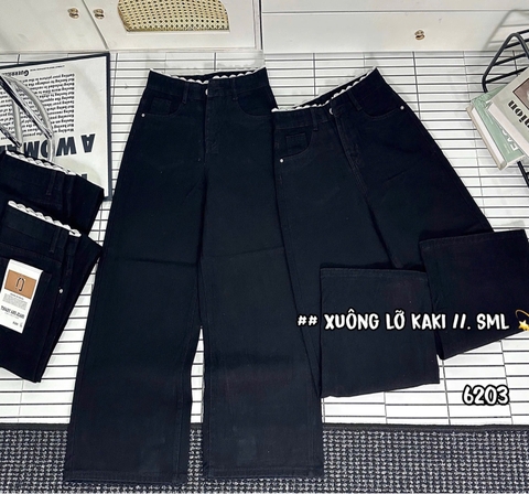 J48 suông lỡ đen lưng phối viền bèo 6203