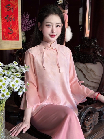 Lam tơ cổ đứng kèm nơ