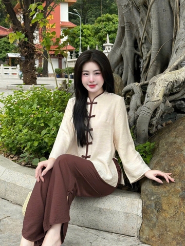 Bộ lam cổ V bầu cài nút