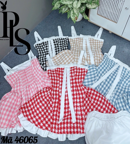 Đầm dây caro nơ ngang ngực LS46065