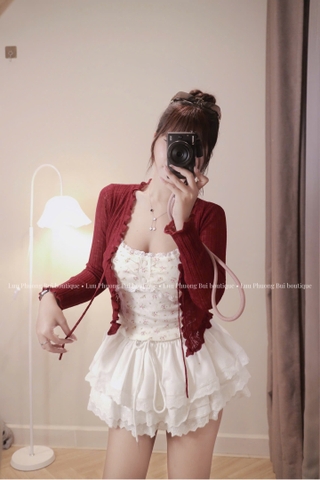 Áo kiểu set khoác cột dây áo hoa nhí