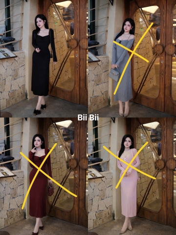 Đầm body thun tăm dáng dài phối nơ kèm khoác