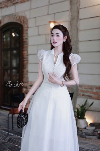 Đầm ren cổ bè tùng lưới H