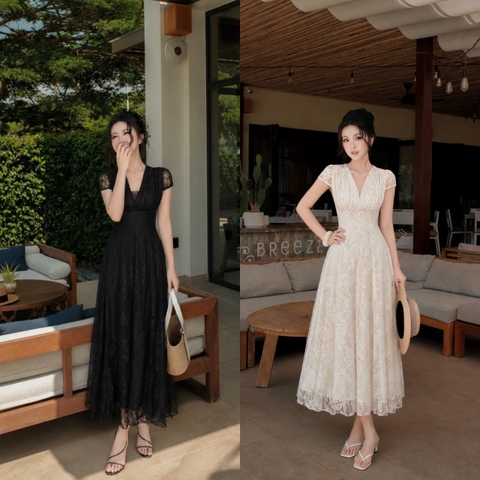 Đầm thiết kế hở lưng ren dáng dài