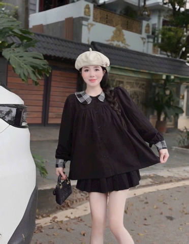 Set cổ sen đen cổ caro