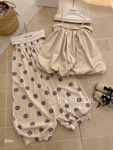 Set áo 2 dây babydoll kèm quần hoa dài