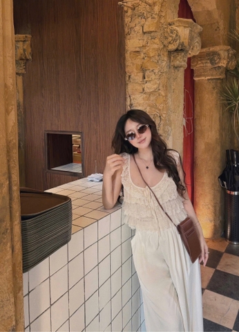 Set áo ren bèo cánh tiên quần dài suông