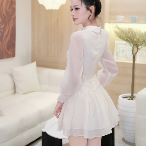 Đầm cổ sơ mi nhọn voan tơ