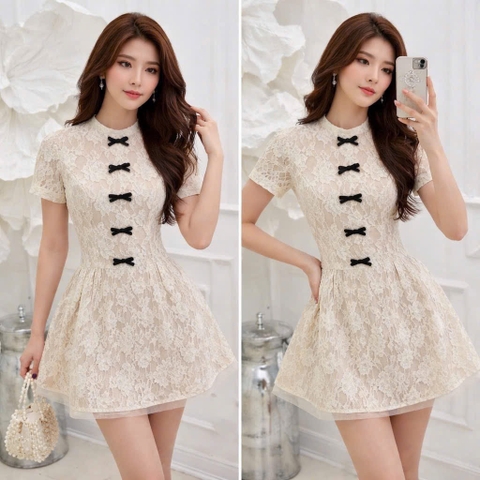 Đầm thiết kế thêu ren nơ dọc