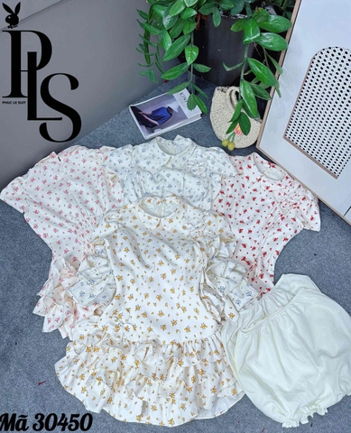 Đầm ngắn cổ sơ mi hoa nhí